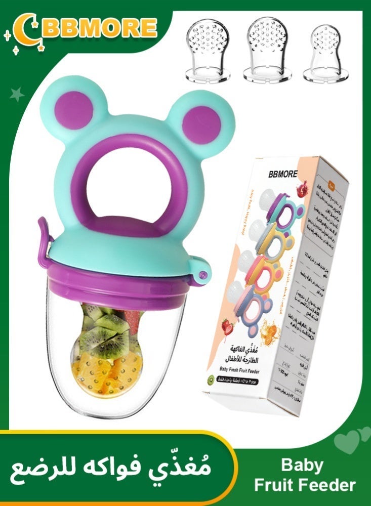 BBMORE 3-in-1 Baby Food Feeder Pacifier, Toddler Pacifier, Silicone Baby Fruit Pacifier,Baby Fruit Pacifier Set Include One Pacifier with 2 Extra M and L Nipples (Mixed Colours) - Image 1